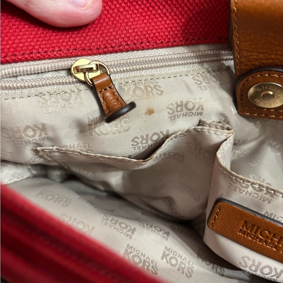 Michael Kors Red Tote with Brown Leather Handles - Picture 11 of 13